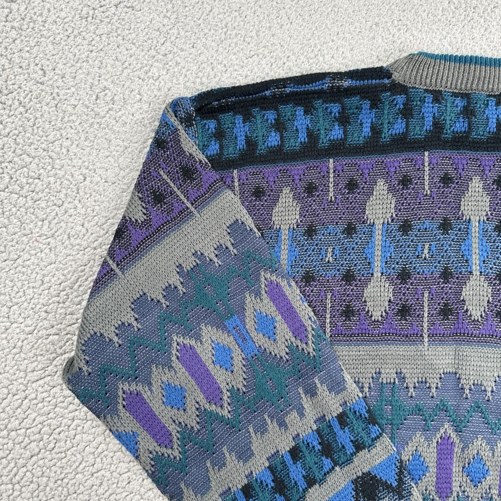 VTG 80s Saturdays Abstract Geometric Sweater Men Medium Vaporwave Mallwave - Picture 16 of 16